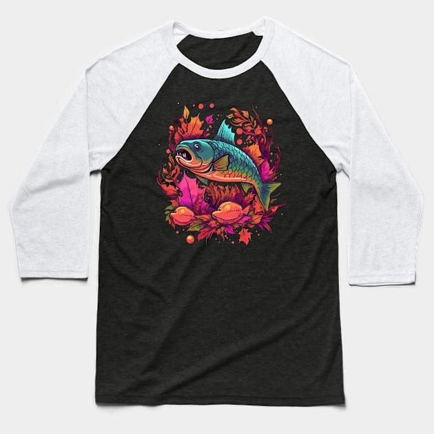 Salmon Halloween Baseball T-Shirt by JH Mart